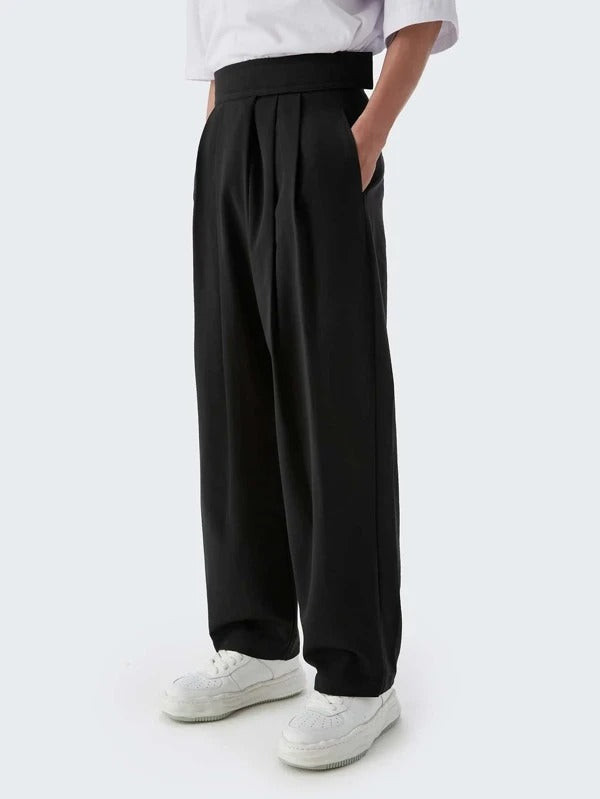 Men Solid Fold Pleated Pants