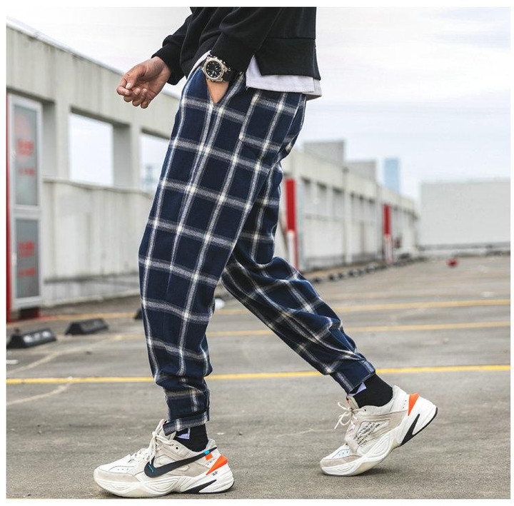 Men's Plaid Streetwear Cotton Blended Hip Hop Joggers Pants