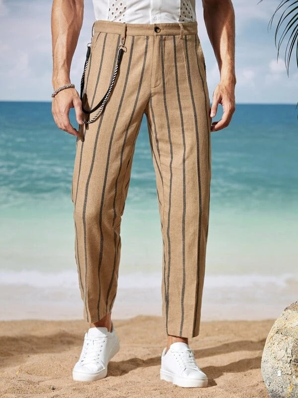 Men Striped Pocket Side Pants
