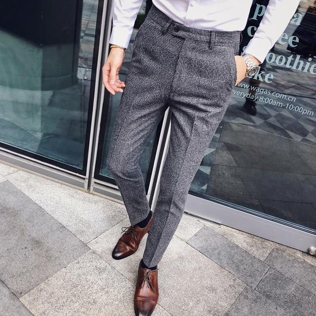Men Dress Trousers Slim Fit British Style Fashion Design Suit Pants