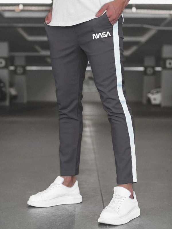 Men Letter Graphic Side Panel Fitted Pants