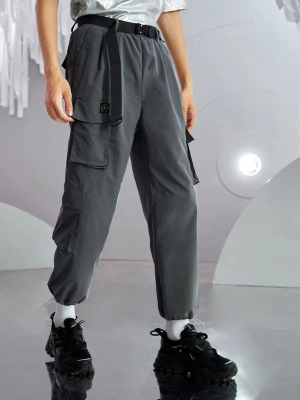 Men Patch Detail Belted Cargo Pants