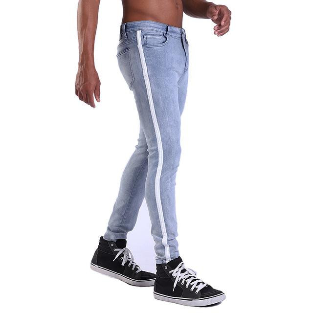 Men Skinny Jeans Stretch Slim Fit With Side Stripes Jeans