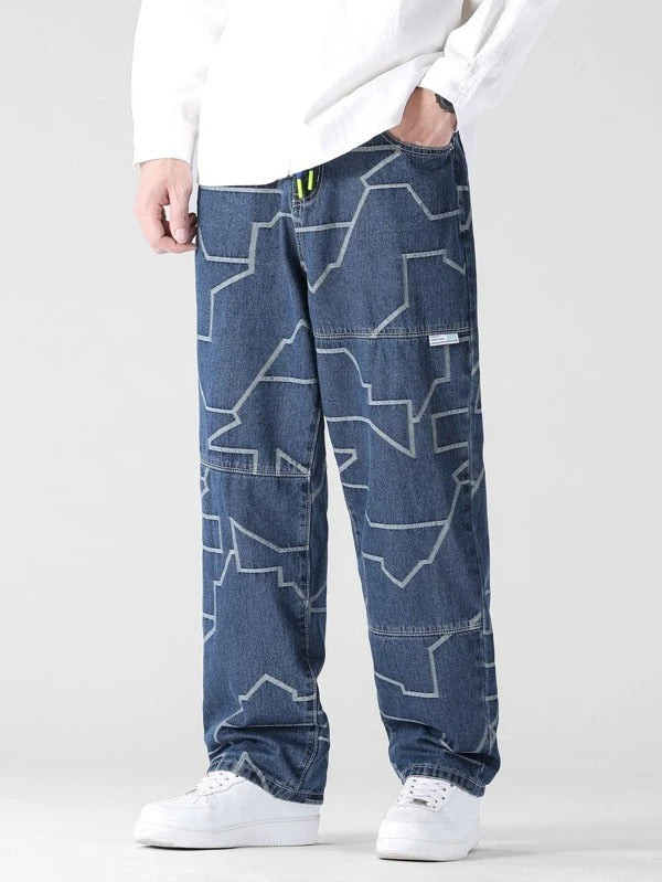 Men Slant Pocket Graphic Print Jeans