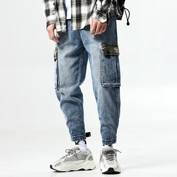 Men Jogger Jeans Fashion Patchwork Cool Streetwear Style