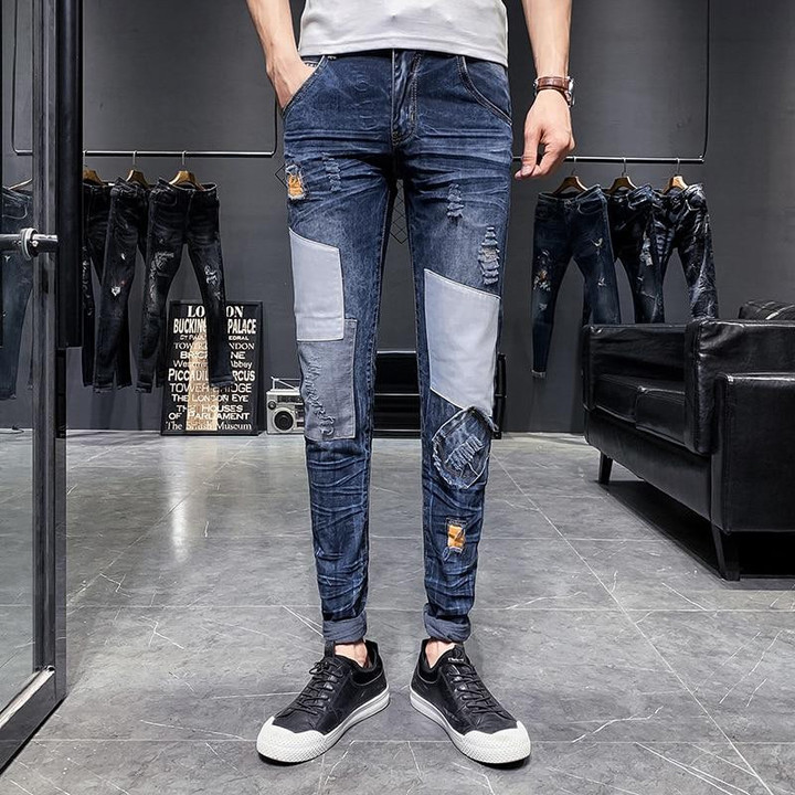 Fashion Design Men's Jean Slim High Quality Hole Ripped Destroyed Jeans