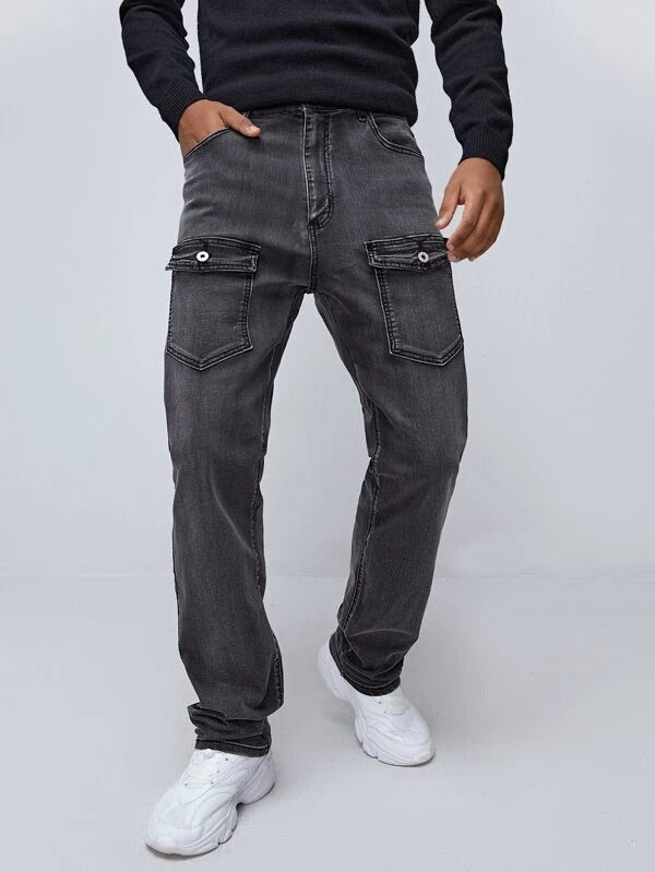 Men Flap Pocket Cargo Jeans