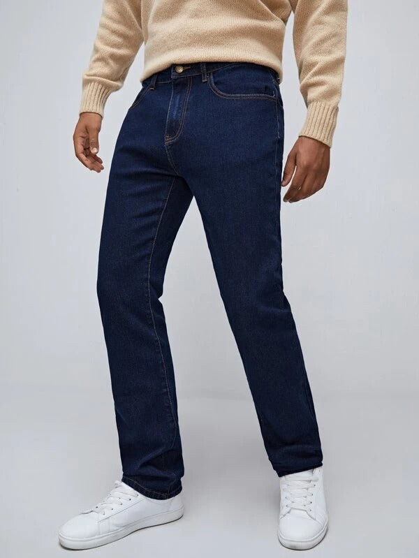 Men Slant Pockets Straight Leg Jeans
