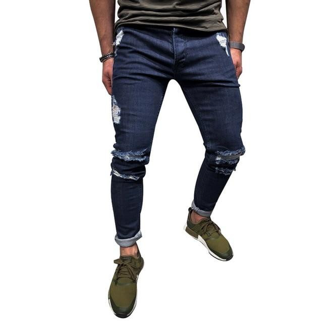 Mens Cool Designer Brand Blue Skinny Ripped Destroyed Jeans