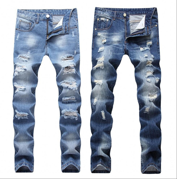 Men Ripped Jeans Fashion Patchwork Hollow Out High Street Style