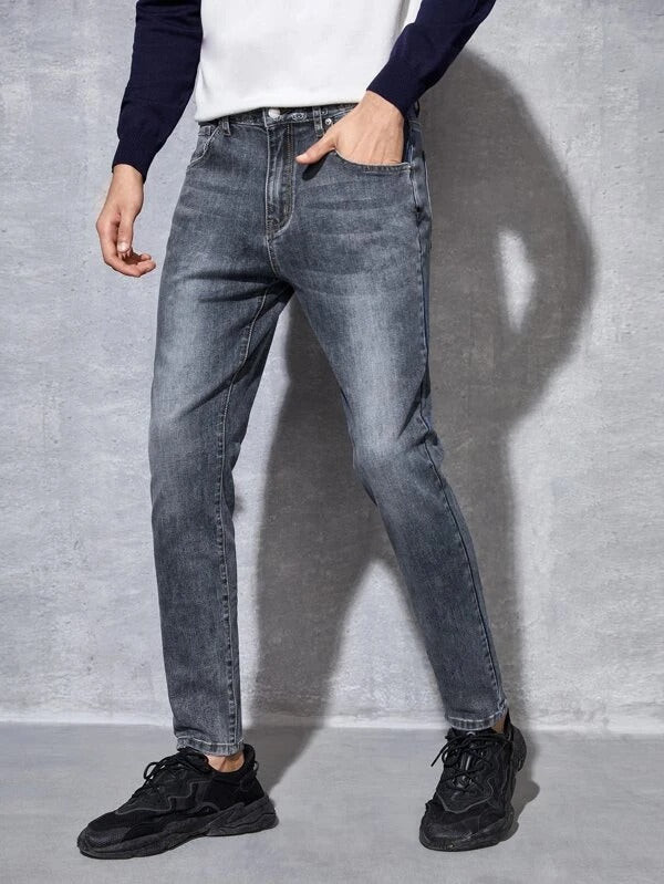 Men High Waist Tapered Jeans