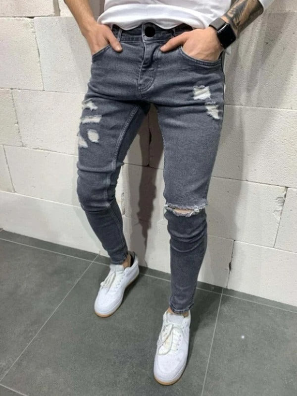 Men High Waist Ripped Skinny Jeans