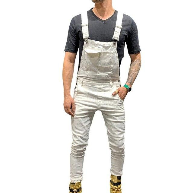 Men Overall Jeans Fashion Slim Casual Suspender Distressed Jeans