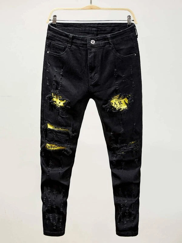 Men Ripped Letter Graphic Jeans