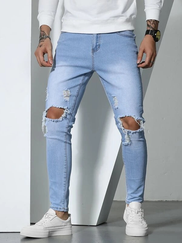 Men Ripped Ombre Skinny Jeans