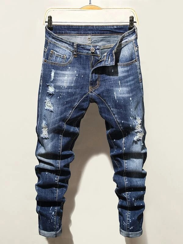Men Stone Wash Ripped Jeans