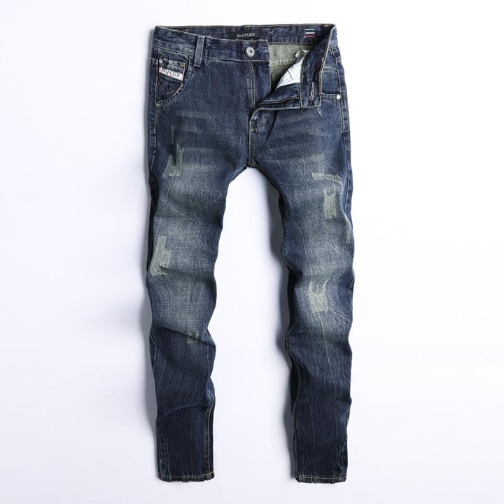 Italian Style Fashion Men Jeans Vintage Design Slim Fit Ripped Jeans