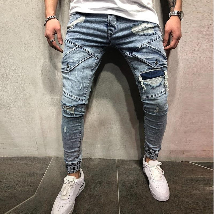 Cool Style Men Ripped Jean Fashion Streetwear Stretch Skinny Jeans