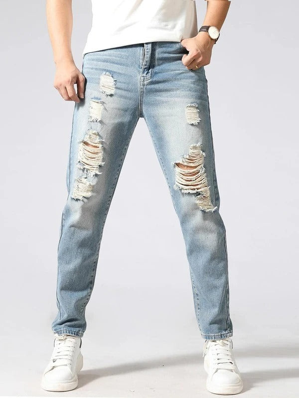 Men Washed Ripped Jeans
