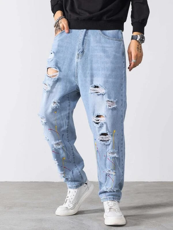 Men Ripped Washed Jeans