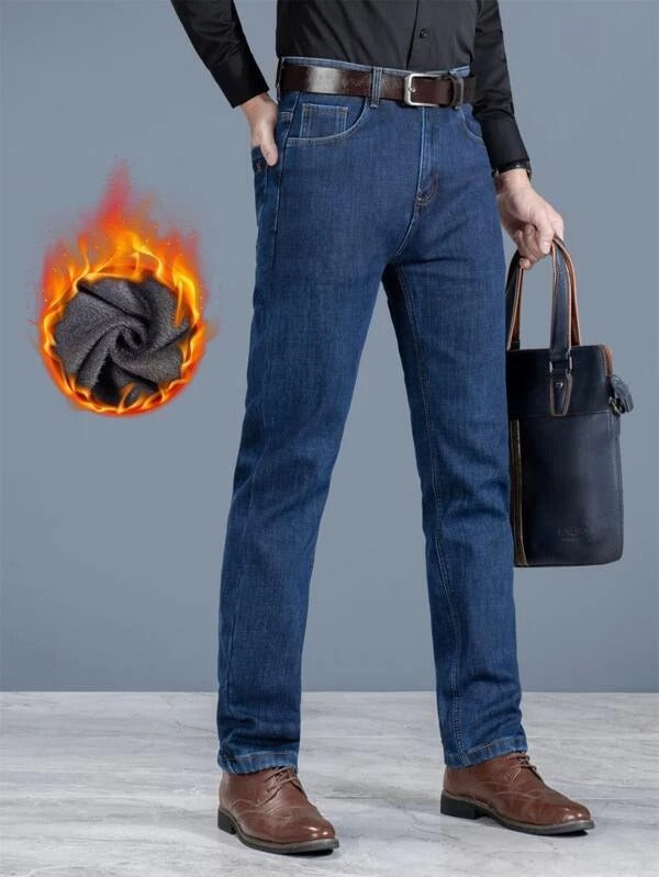 Men Slant Pocket Thermal Lined Jeans Without Belt