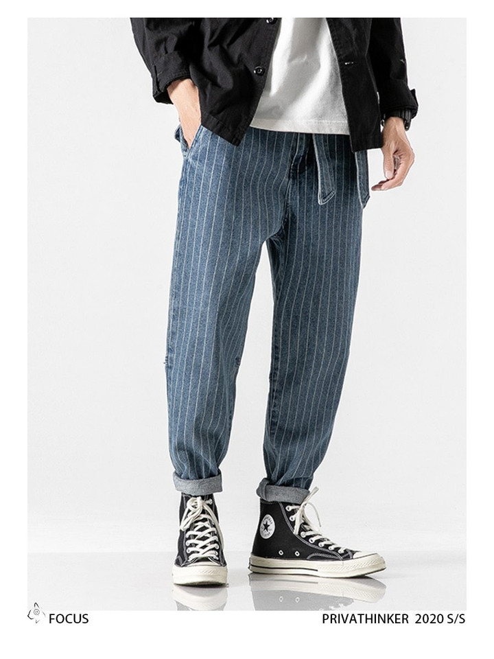 Men Jeans Streetwear Loose Striped Fashion Harem Jeans