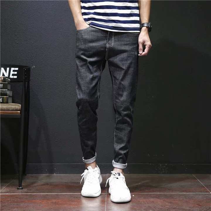 Men New Style Ripped Elasticity Zipper Skinny Harem Jeans