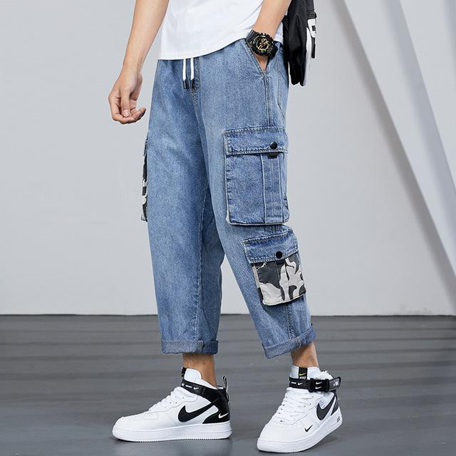 Men Jeans High Street Fashion Loose Fit Harem Hip Hop Ruffles Jeans