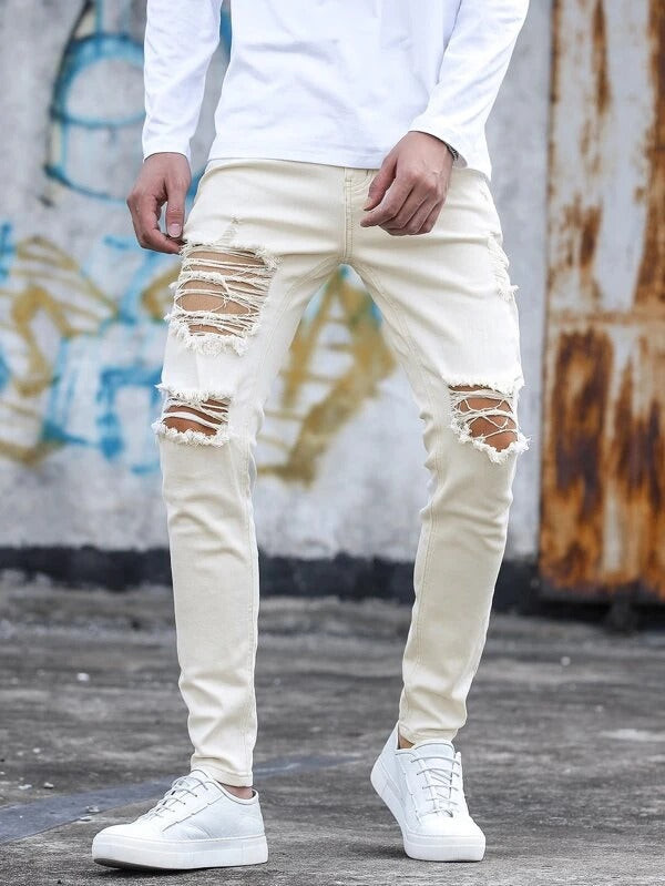 Men Solid Ripped Detail Jeans