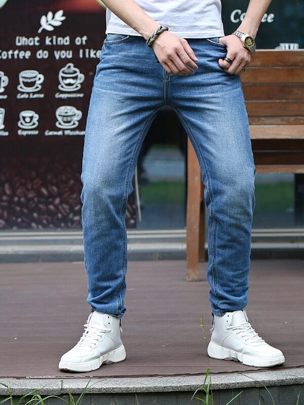 Men Washed Tapered Jeans