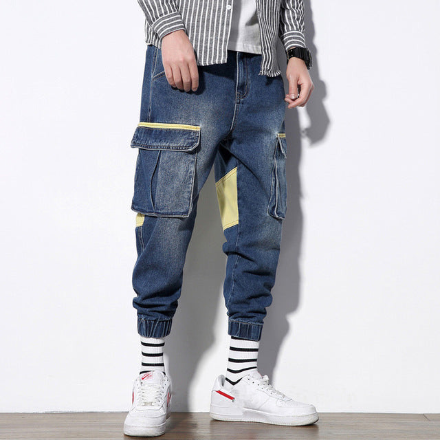 Men Fashion Stretch Hip Hop Multi-pocket Jeans