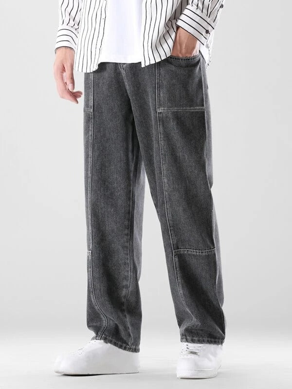 Men Dual Pocket Straight Leg Jeans