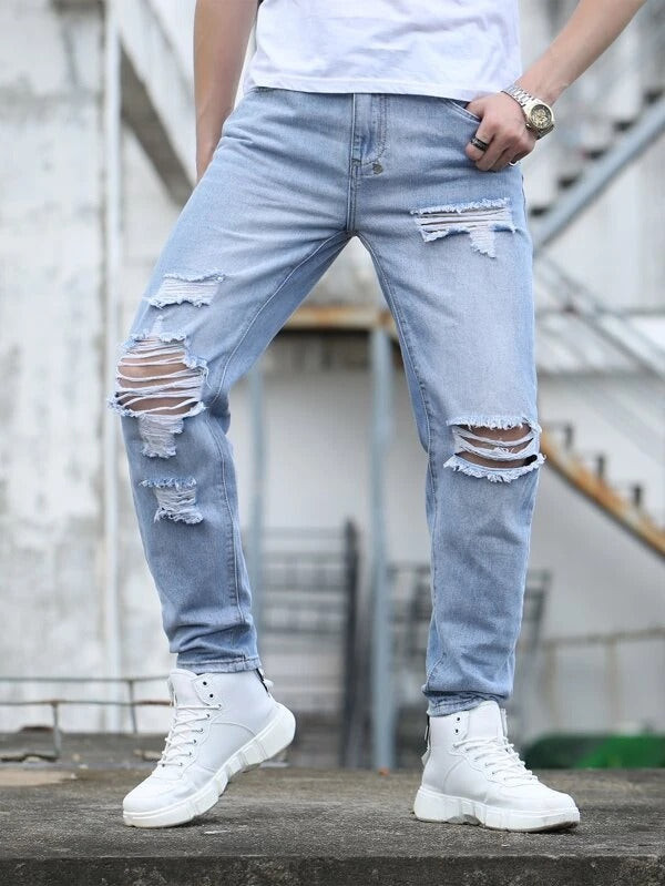 Men Ripped Straight Jeans