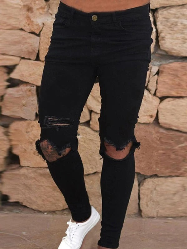 Men Solid Distressed Ripped Jeans