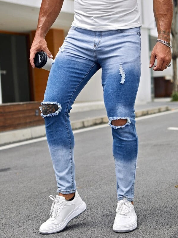 Men Colorblock Ripped Skinny Jeans