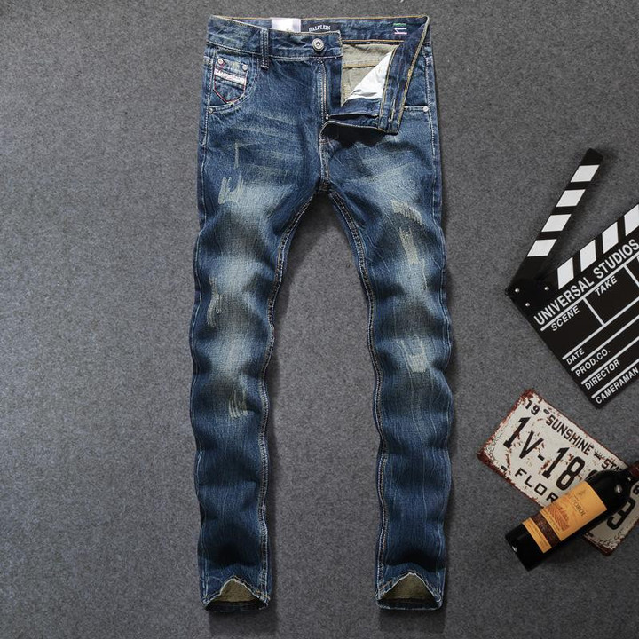 Italian Vintage Design Men's Jeans Fashion Classical Ripped Jeans