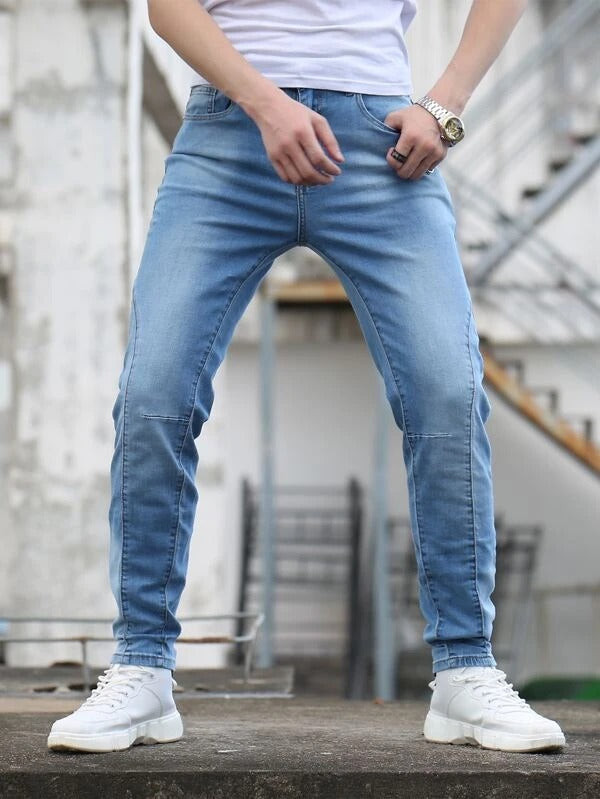 Men Slant Pocket Straight Leg Jeans