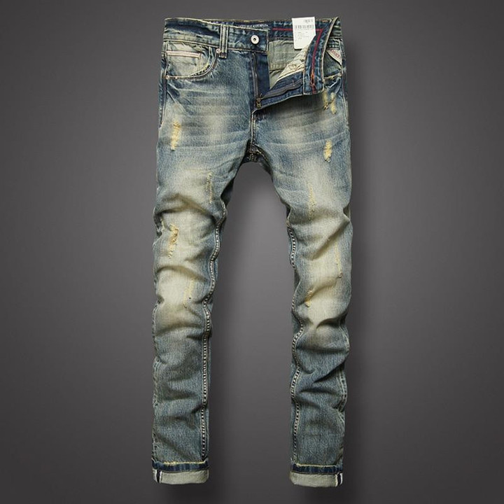 Italy Style Fashion Men Jeans Slim Fit Ripped Streetwear Hip Hop Classical Jeans