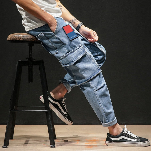 Men Patchwork Street Style Cargo Jeans
