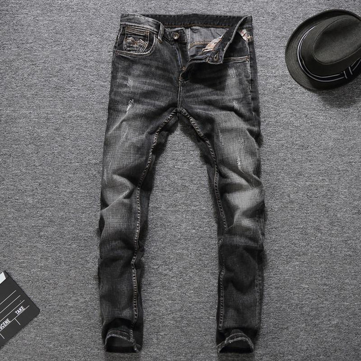 Fashion Men Jeans Classic Style Slim Fit Ripped Stretch Biker Jeans