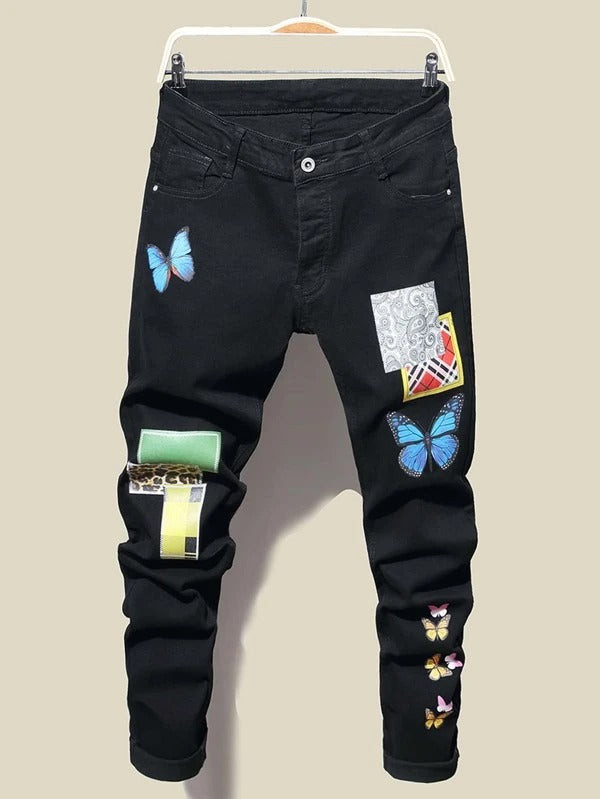 Men Paisley & Butterfly Print Jeans