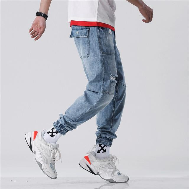 Hole-in men's fashion loose weight light-colored High-end quality jean