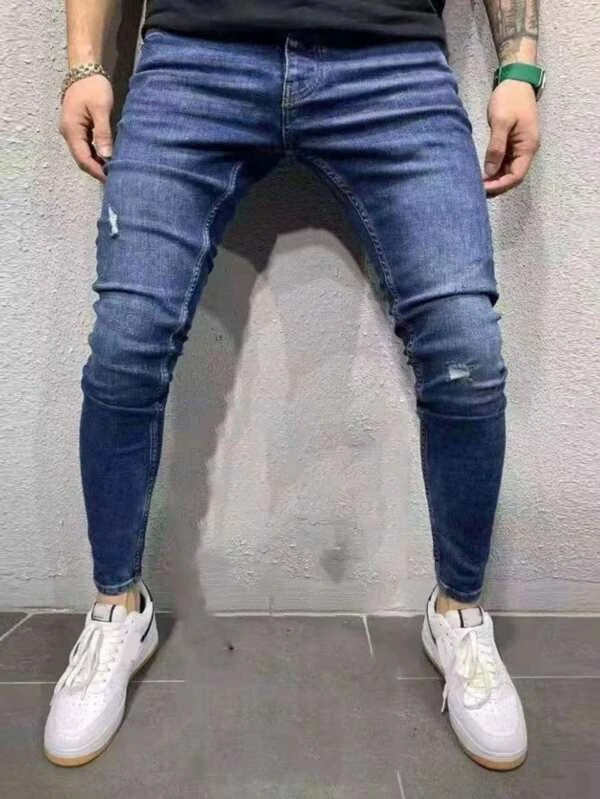 Men Stone Wash Ripped Skinny Jeans
