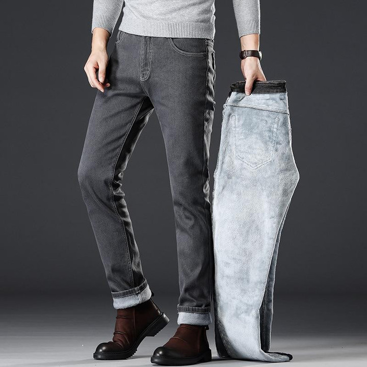 Men Jeans Fashion Straight Elastic Fleece Simple Classical Jeans