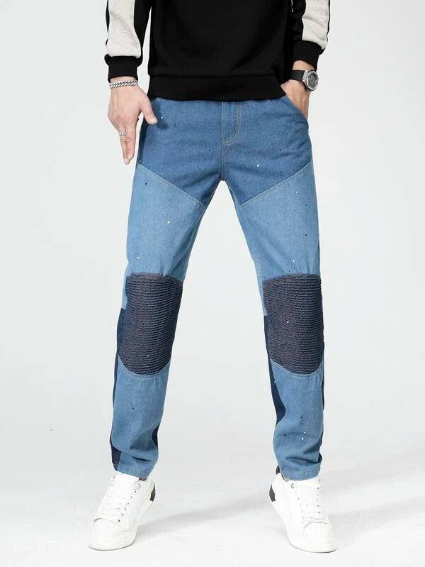 Men Colorblock Tapered Jeans