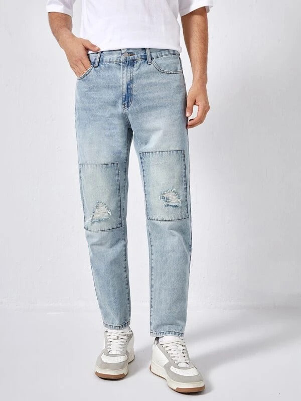 Men Slant Pocket Ripped Jeans