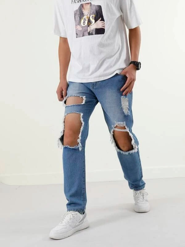 Men Ripped Cut Out Jeans
