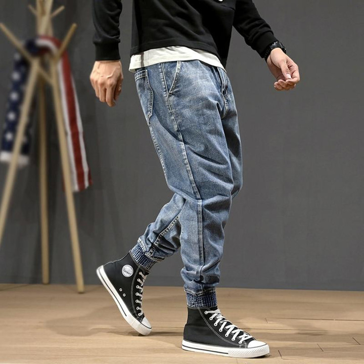 Men Jogger Jeans Loose Fit Spliced Designer Slack Bottom Hip Hop Streetwear