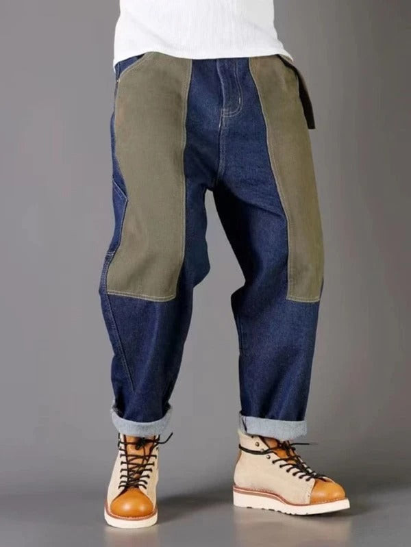 Men Slant Pocket Two Tone Jeans