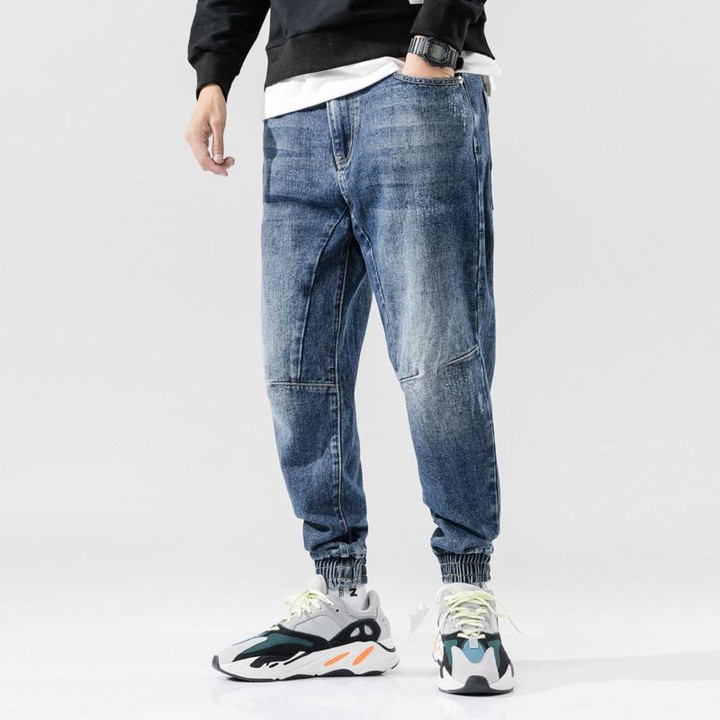 Men Jogger Jeans Blue Spliced Designer Loose Harem Elastic Hip Hop Jeans